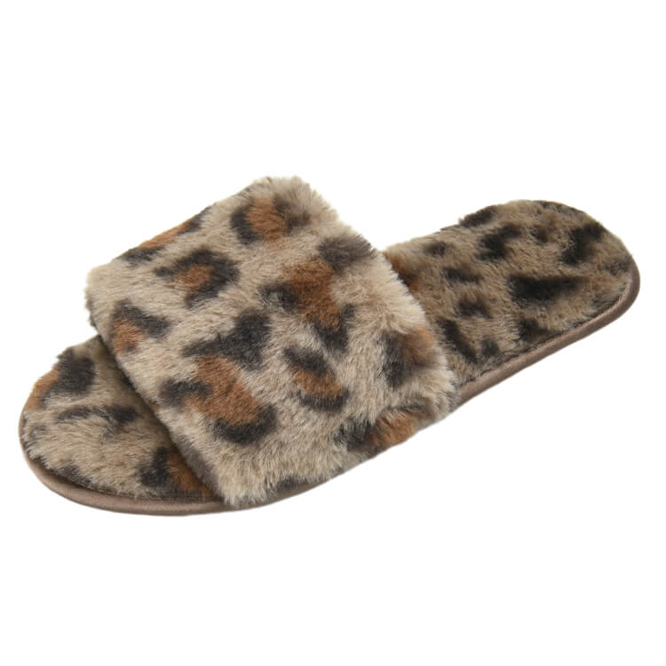 Fashionable leopard print open-ended thermal slippers