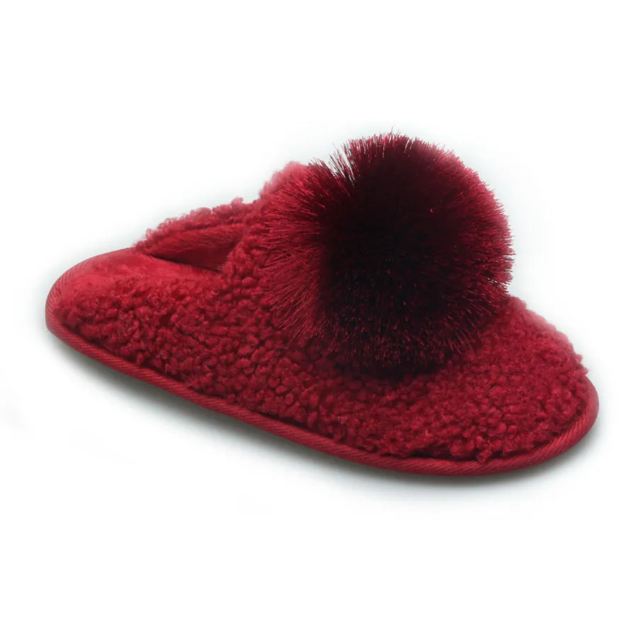 Assorted colors indoor house slipper with pom pom ball