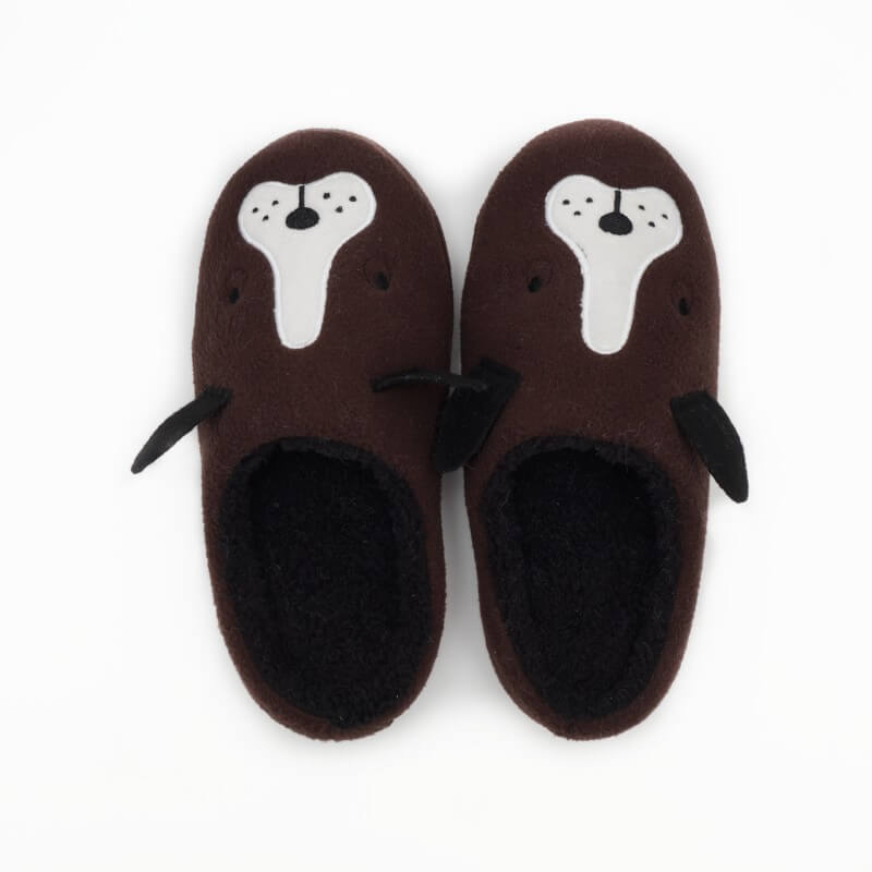 Non-slip soft TPR sole brown dog design indoor slippers