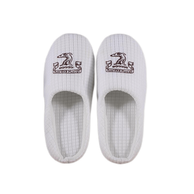 Waffle slipper with brown embroidery for women