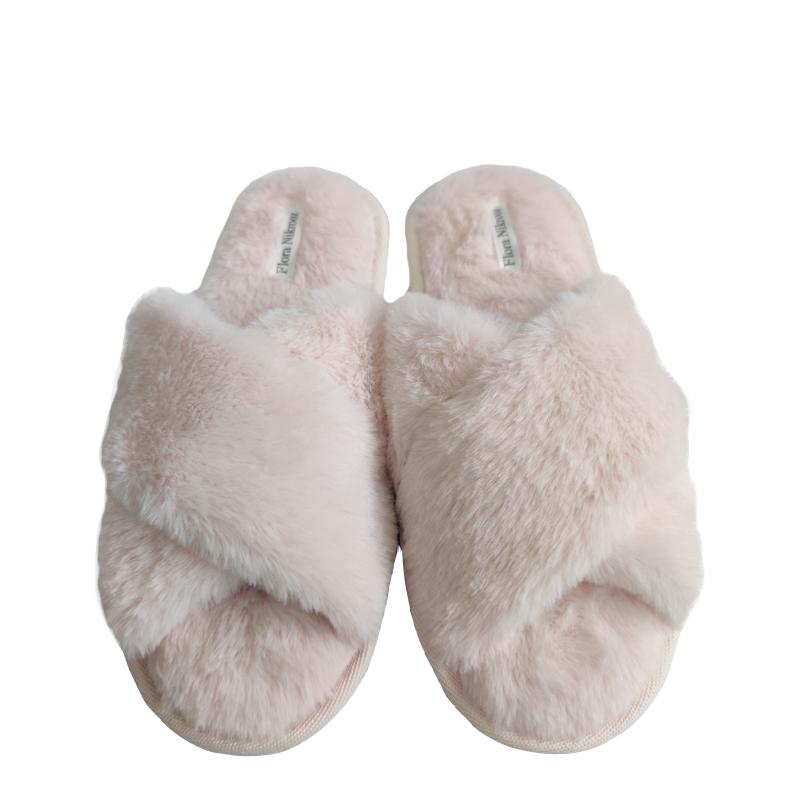 Fuzzy cross band cozy memory foam home slippers