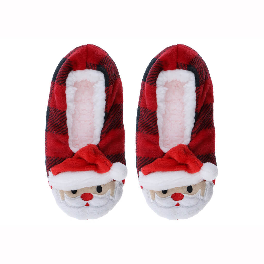 Women's buffalo plaid Santa printed slipper socks