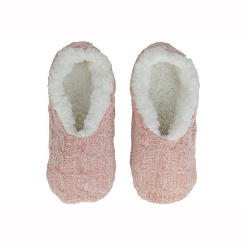 Ladies' cable knit chenille pull-on slipper socks