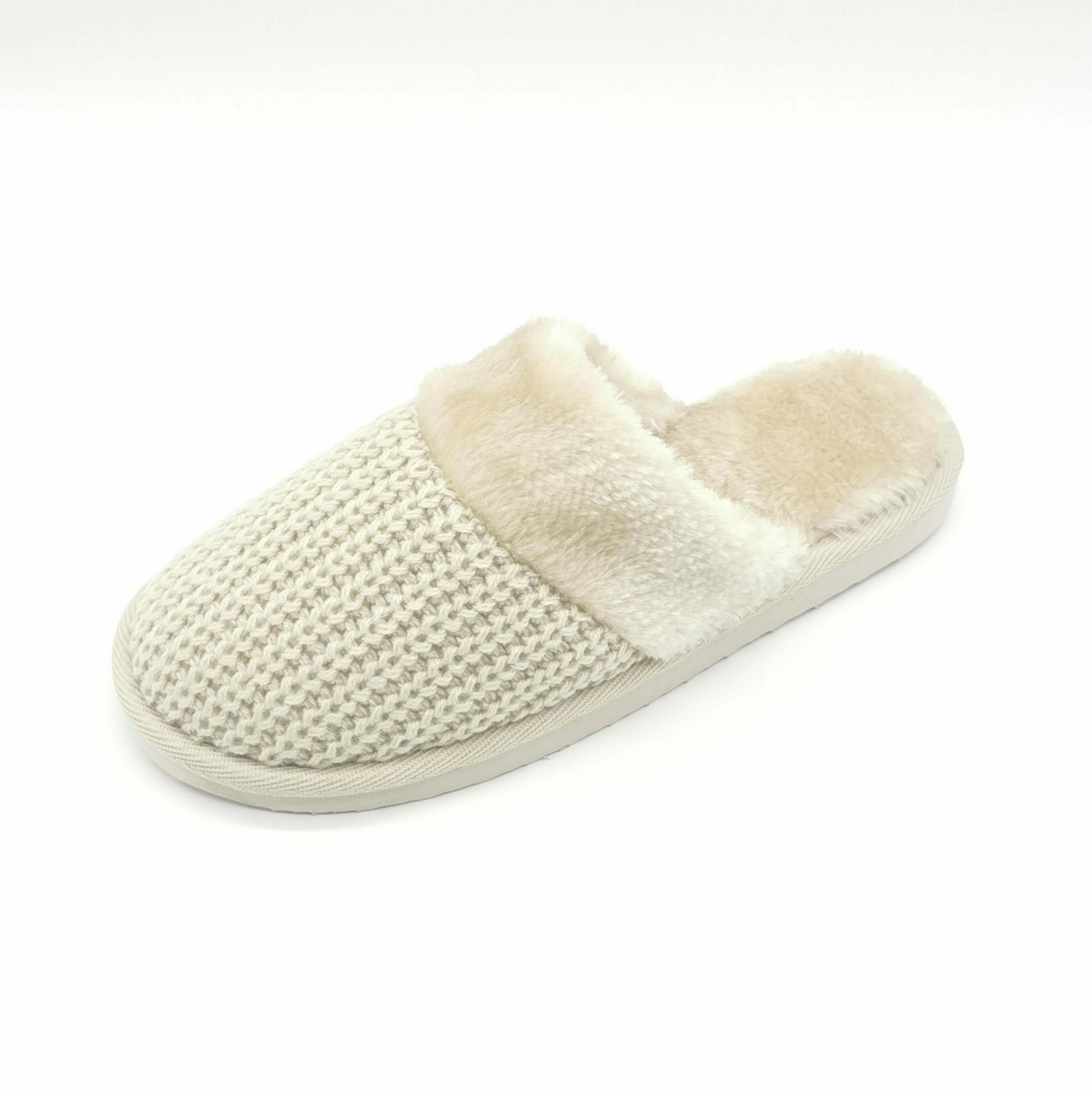 Women's knitted fabric upper with faux fur lining and trim