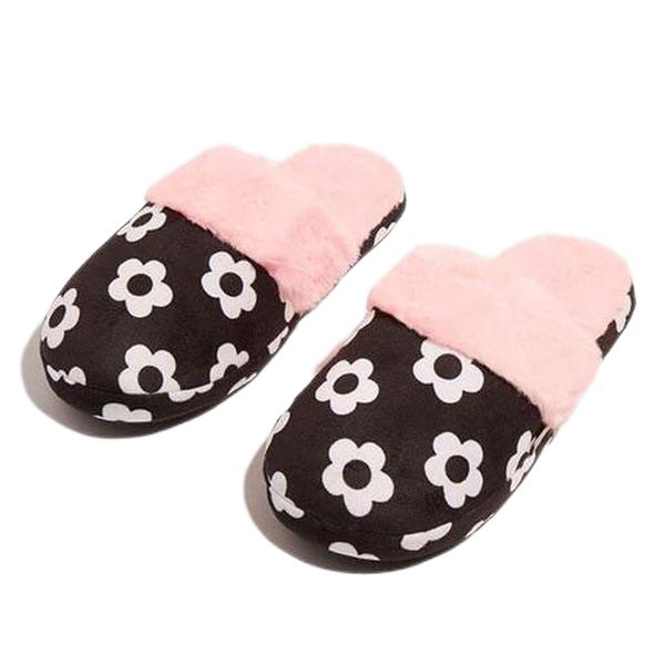 Summer floral print cotton slippers black daisy flowers ladies house slippers