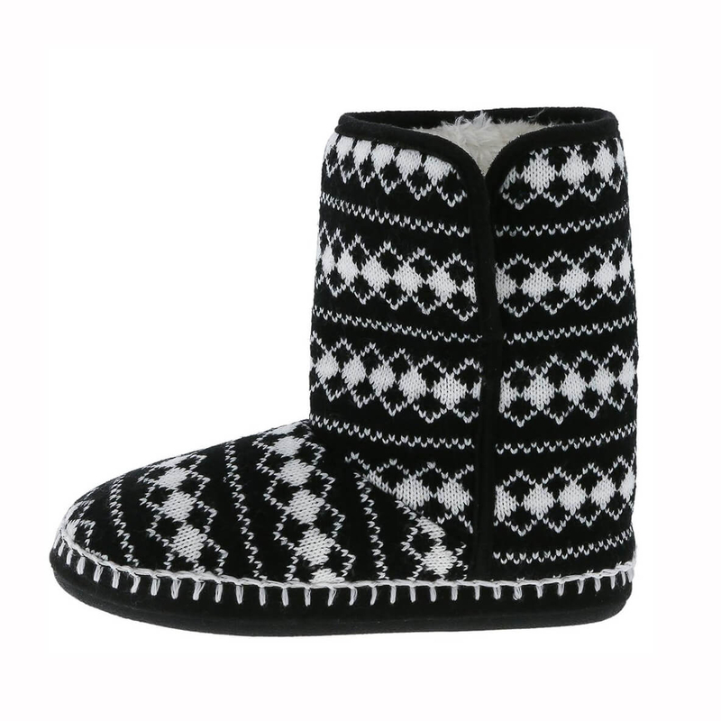 Ladies black and white diamond knitted slipper boot