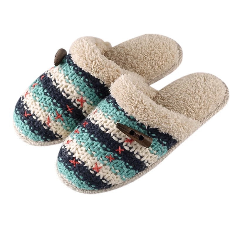 Knitted memory foam comfy slip-on house slippers with faux fur lined