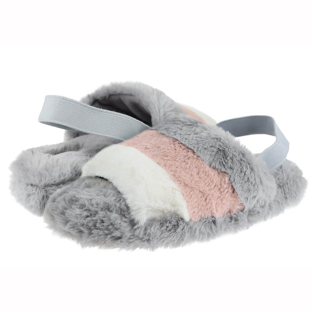 Patchwork faux rabbit fur slide slipper for women