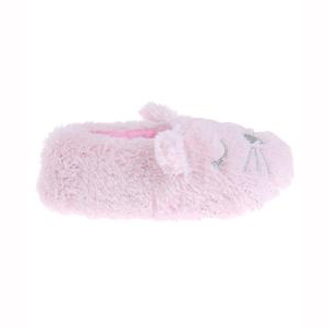 Faux fur pink cat moccasin slipper for girls