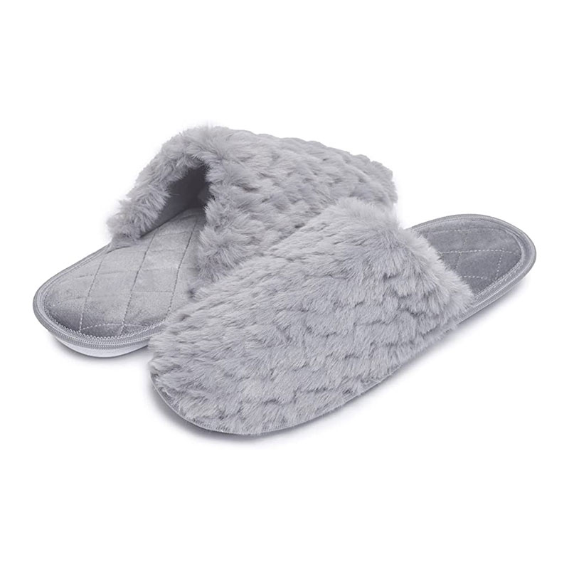 Lady fluffy faux fur slides house slippers