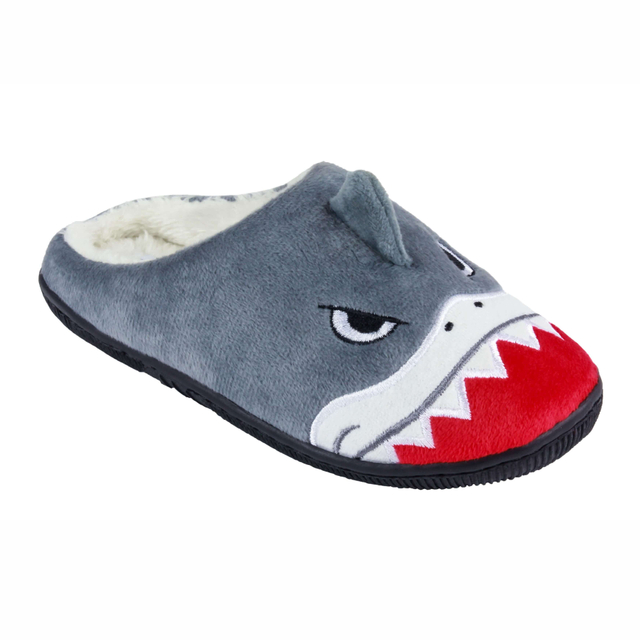 Boys soft boa scuff shark embroidery slipper