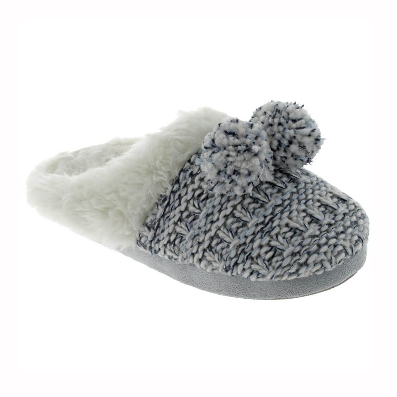 Women's knitted slip-on slipper with boms