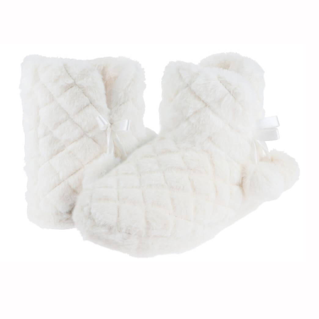 Women's quilted fluffy faux fur indoor boot