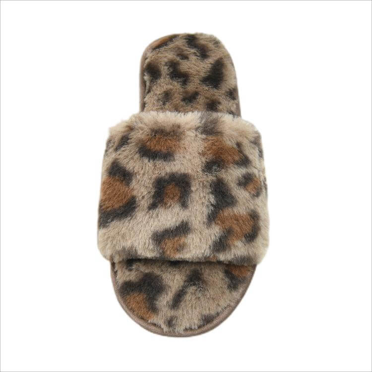 Fashionable leopard print open-ended thermal slippers