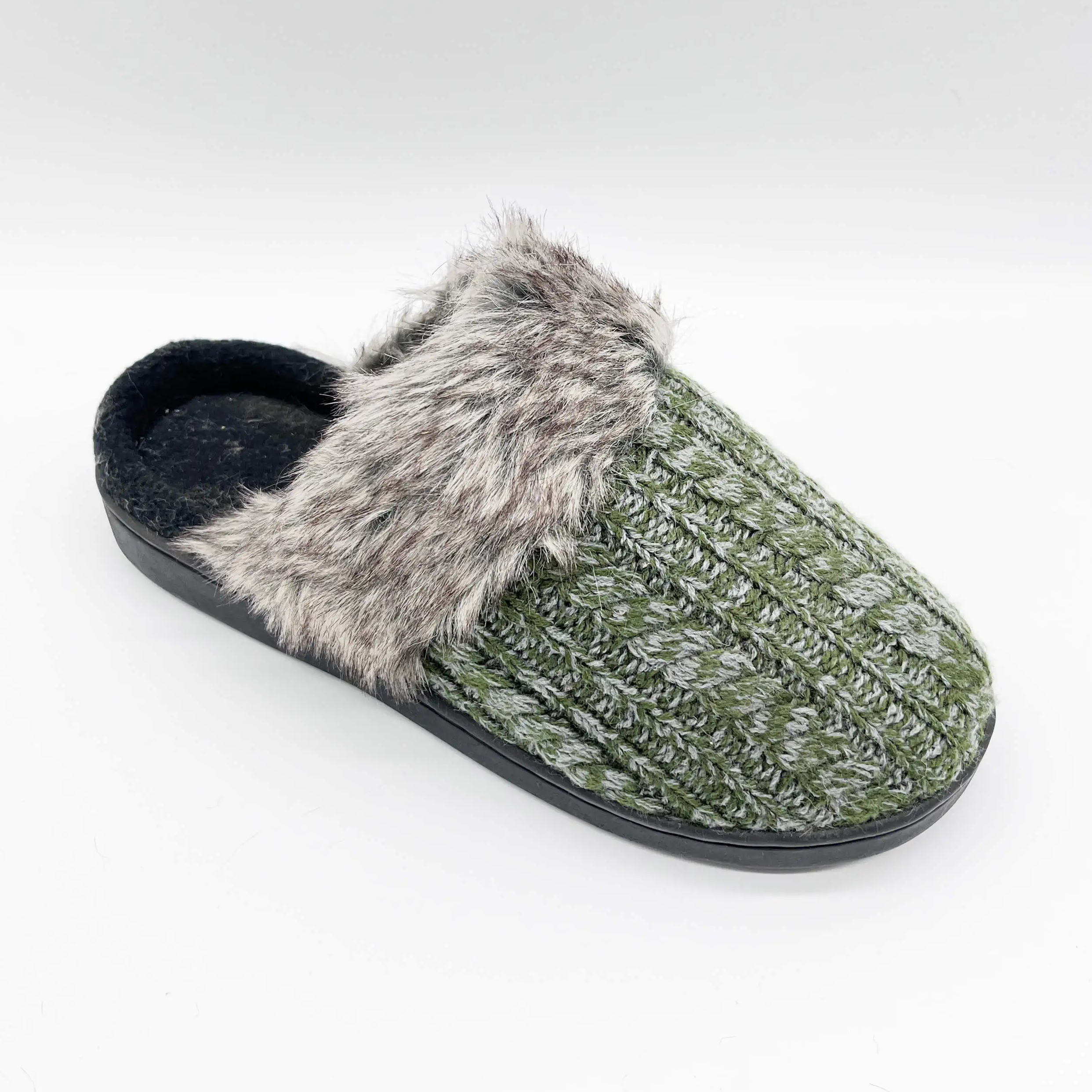 Knitted fabric furry women's winter slipper