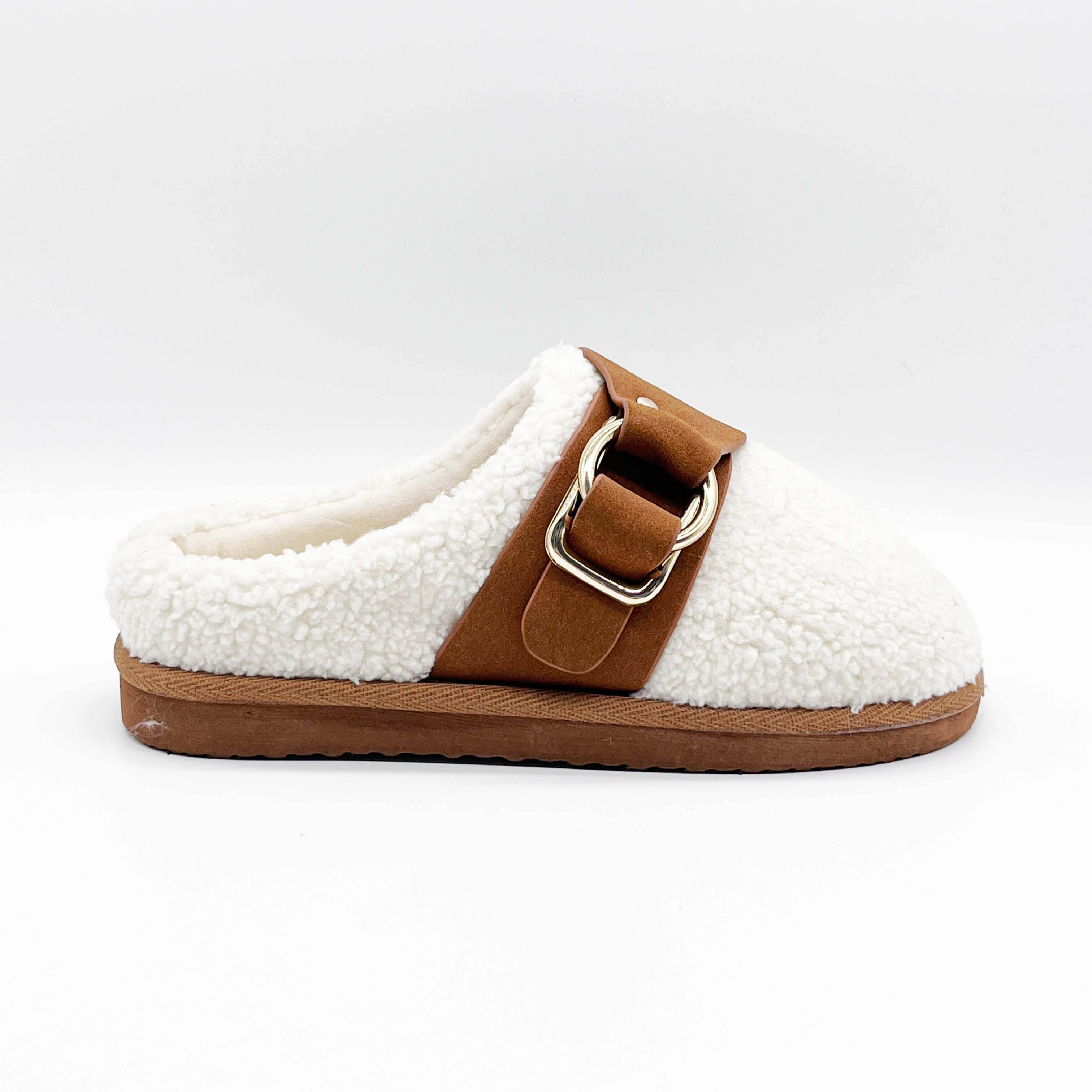 Beige teddy fleece slipper with EVA sole