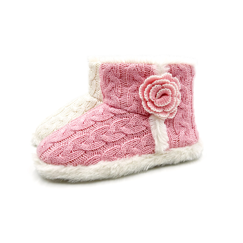 Two-tone knitted flower model boot for girl