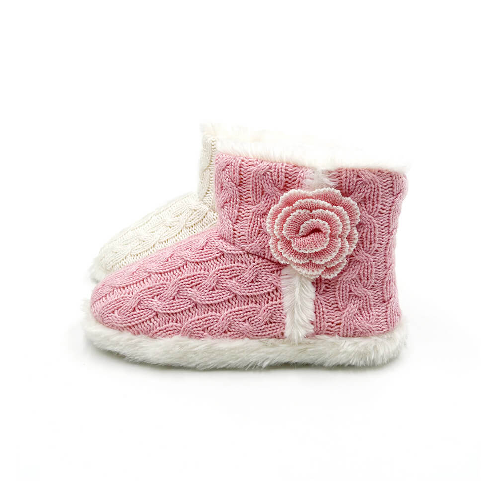 Two-tone knitted flower model boot for girl