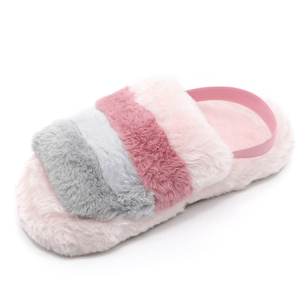 Women's fluffy faux fur slingback slippers