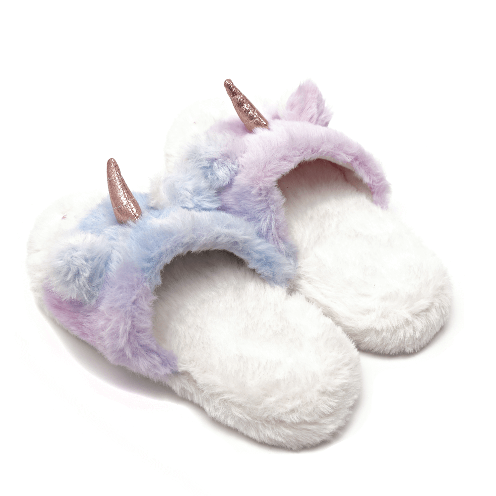 Cute Faux Fur Unicorn Kids Indoor Slippers