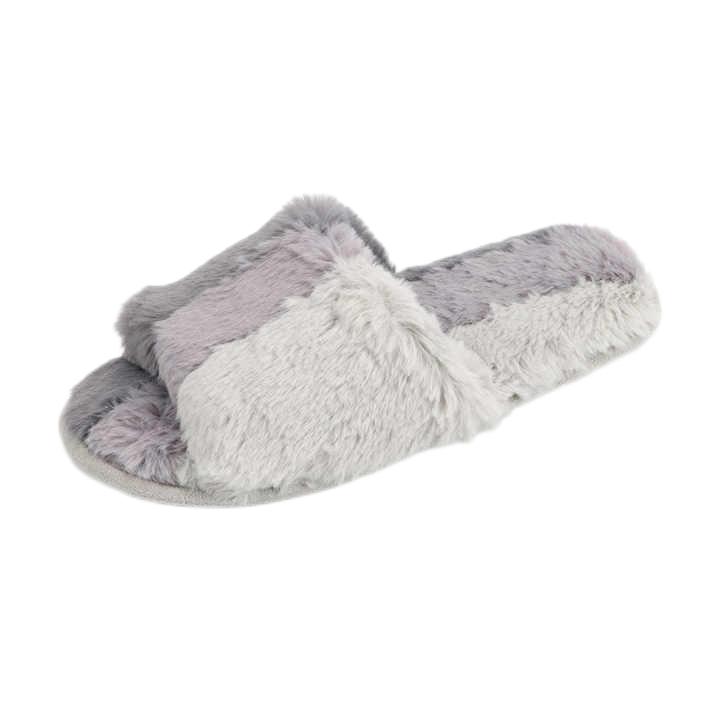 Comfort faux fur bedroom fluffy open toe slippers for women