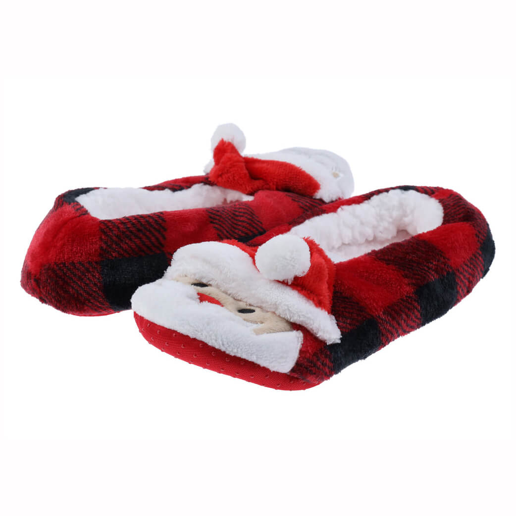 Women's buffalo plaid Santa printed slipper socks