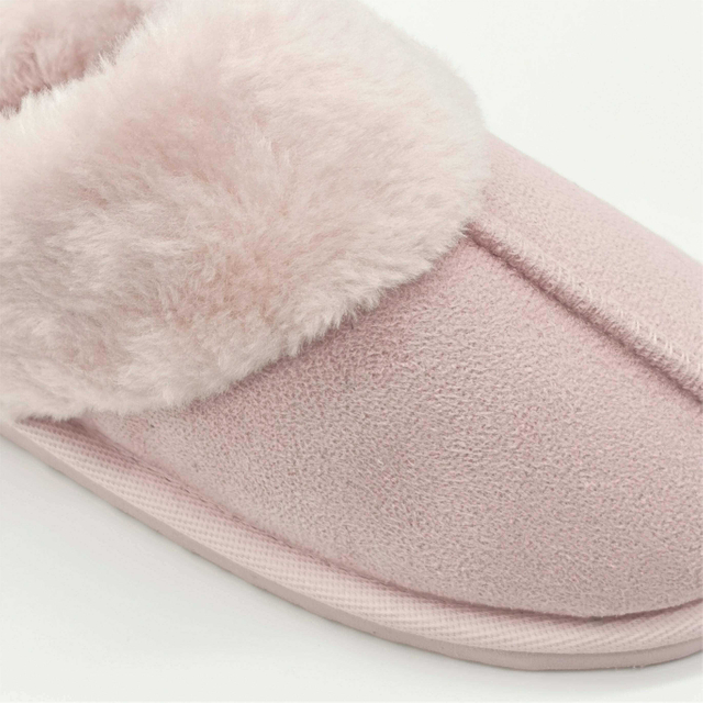 Women's suede fabric upper with faux fur lining and trim