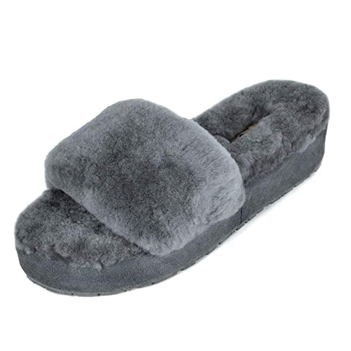 Women's fuzzy faux fur memory foam flat spa slide slippers