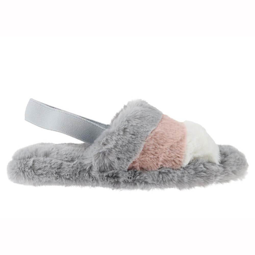 Patchwork faux rabbit fur slide slipper for women