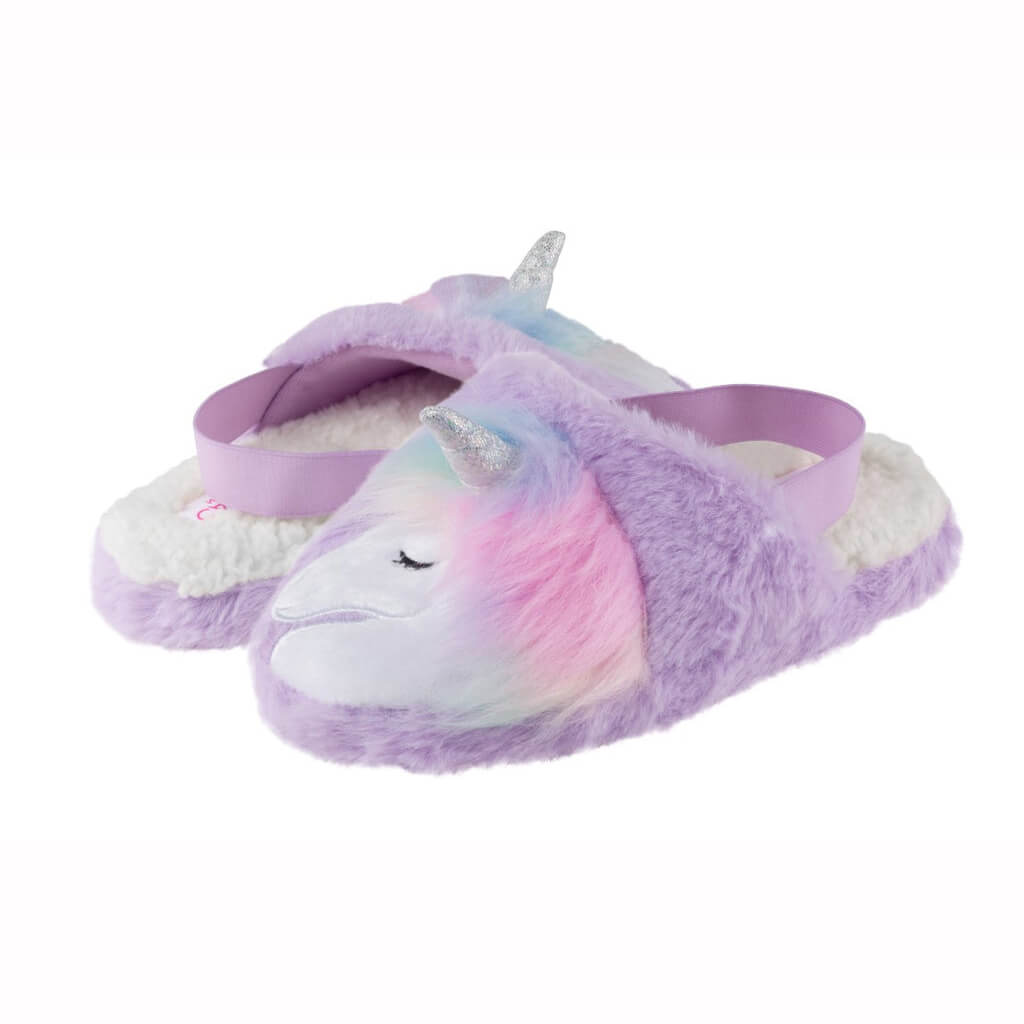 Girl faux fur scuff with unicorn head with soft boa applique