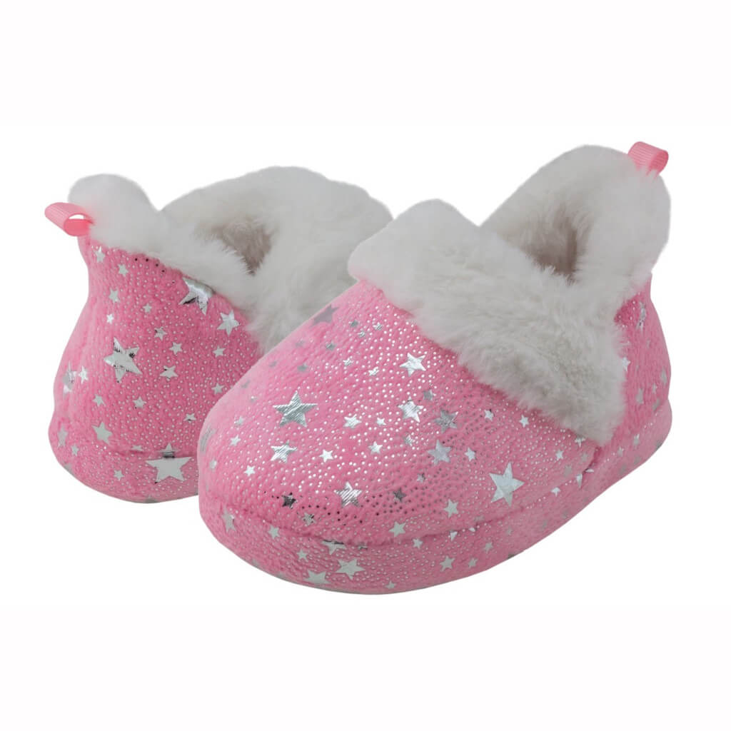 Girls' soft boa slipper with all-over foil dots and stars