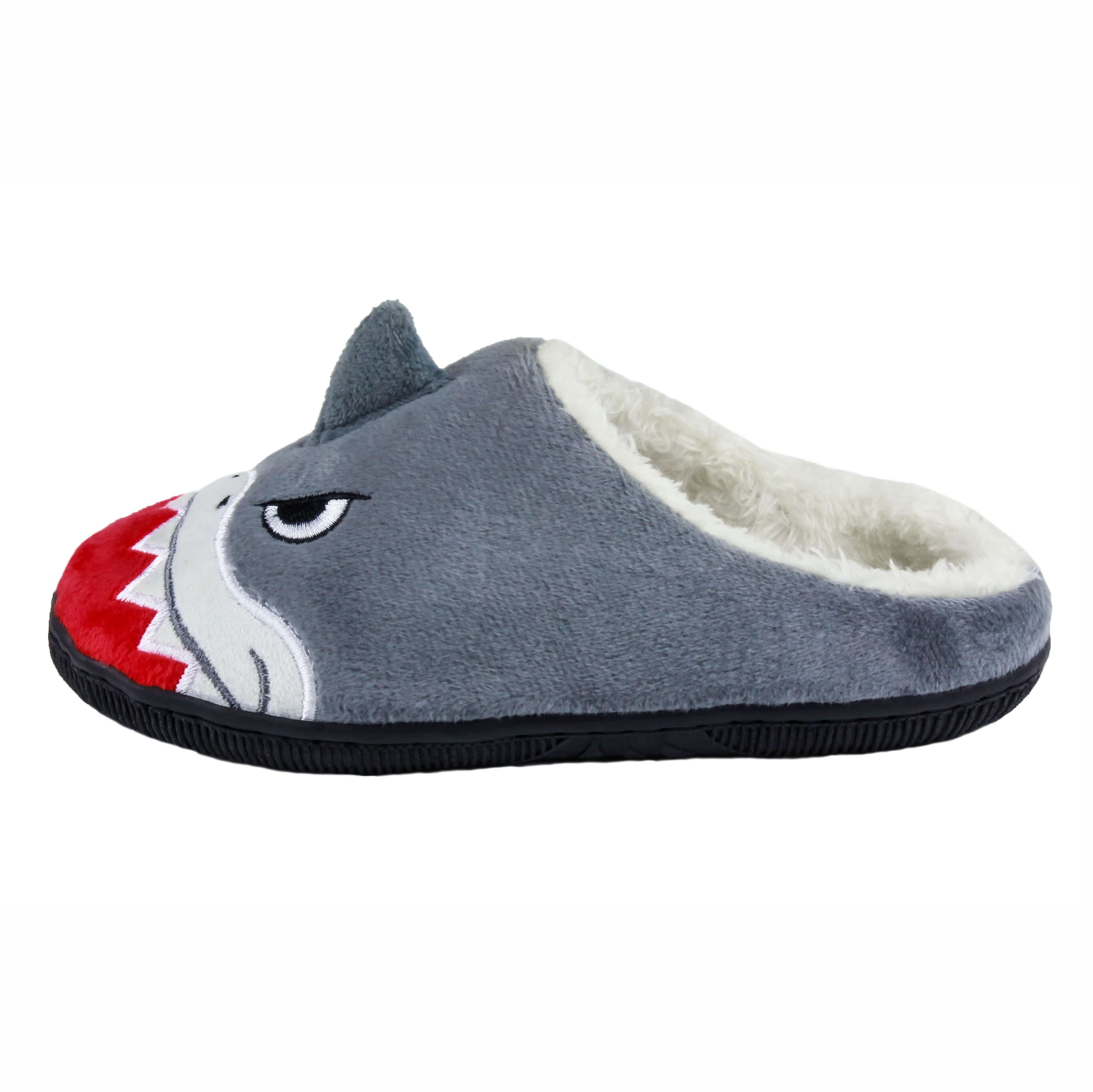 Boys soft boa scuff shark embroidery slipper