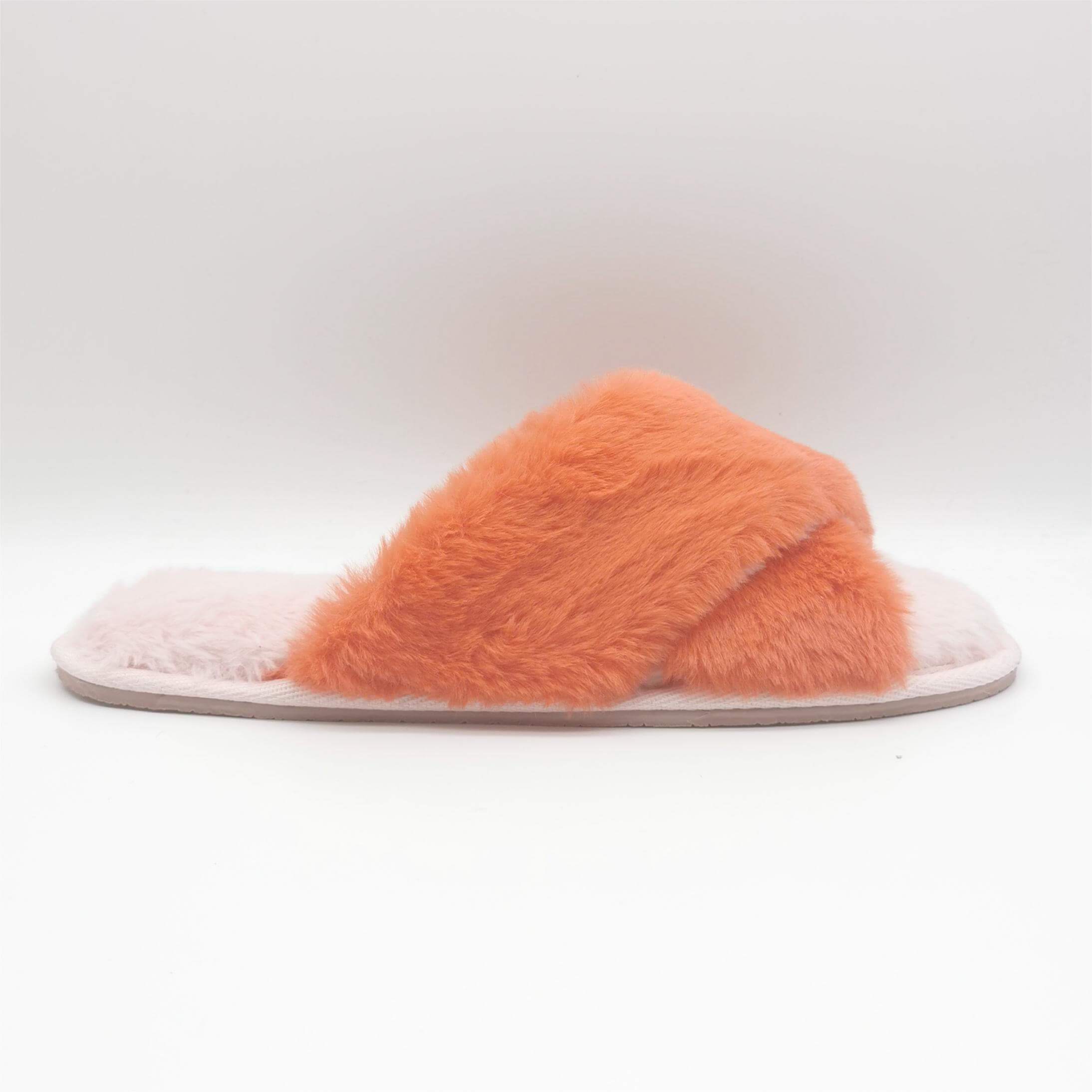 Two straps multi color soft faux fur house slipper