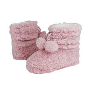 Girls faux Berber bootie with tie poms trim