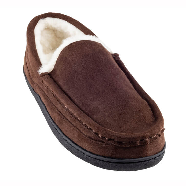 Men's suede fabric upper moccasin with faux fur lining