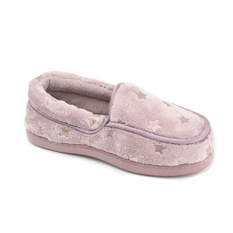 Glitter stars moccasins slip on soft terry-lined indoor shoes