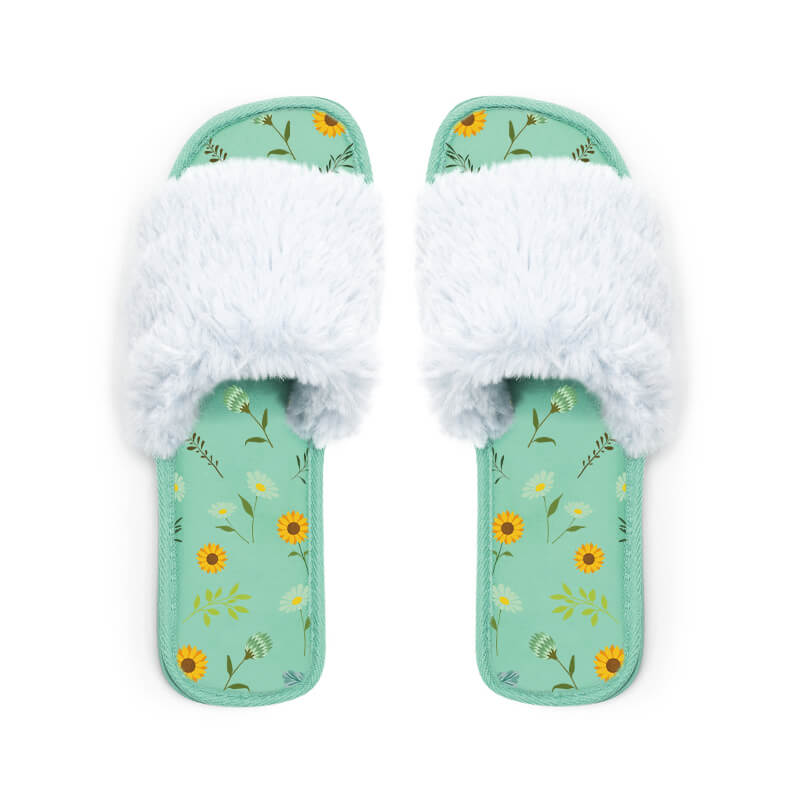 Pattern logo printing indoor faux fur open-toe SPA slides slippers