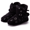 Heart-pressed faux fur women's indoor boots with pom poms