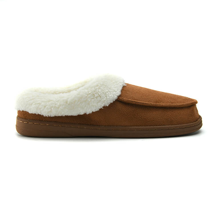 Brown microfiber winter warm indoor slippers for male