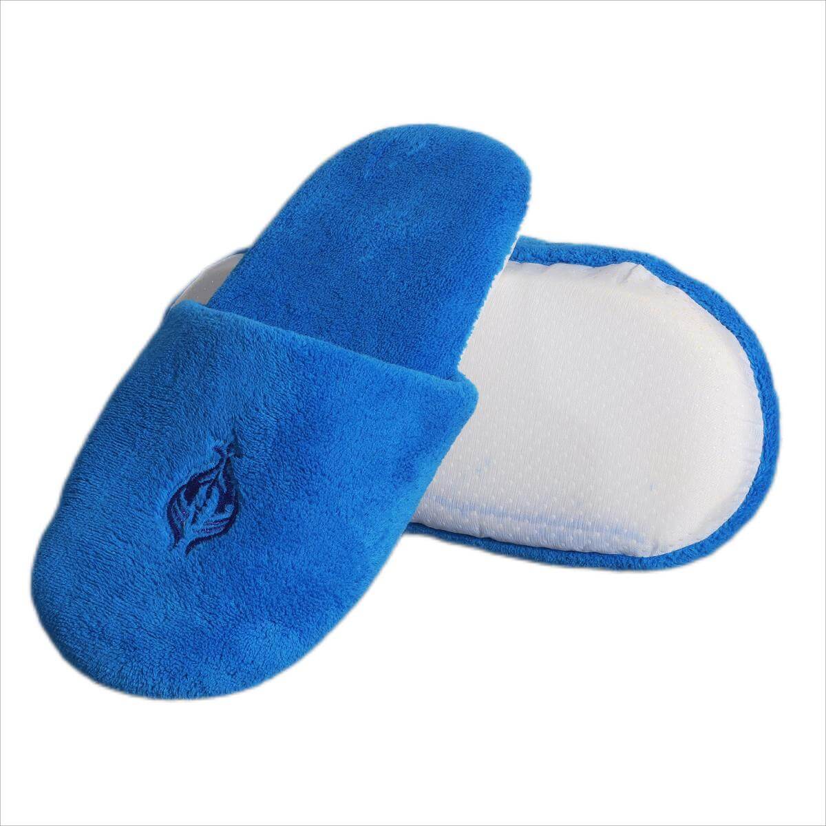 Comfortable blue coral fleece hotel slippers