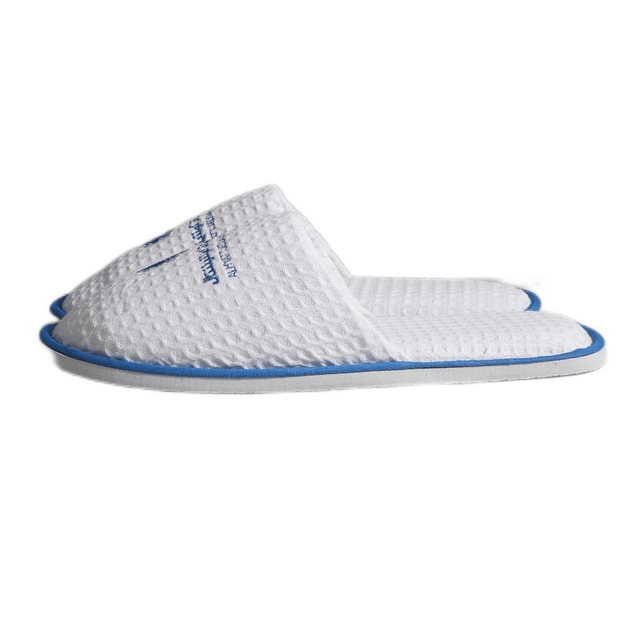 Waffle white hotel slippers with customized logo EVA sole 