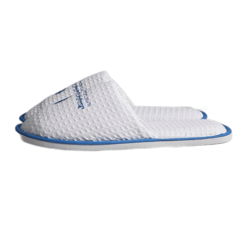 Waffle white hotel slippers with customized logo EVA sole 