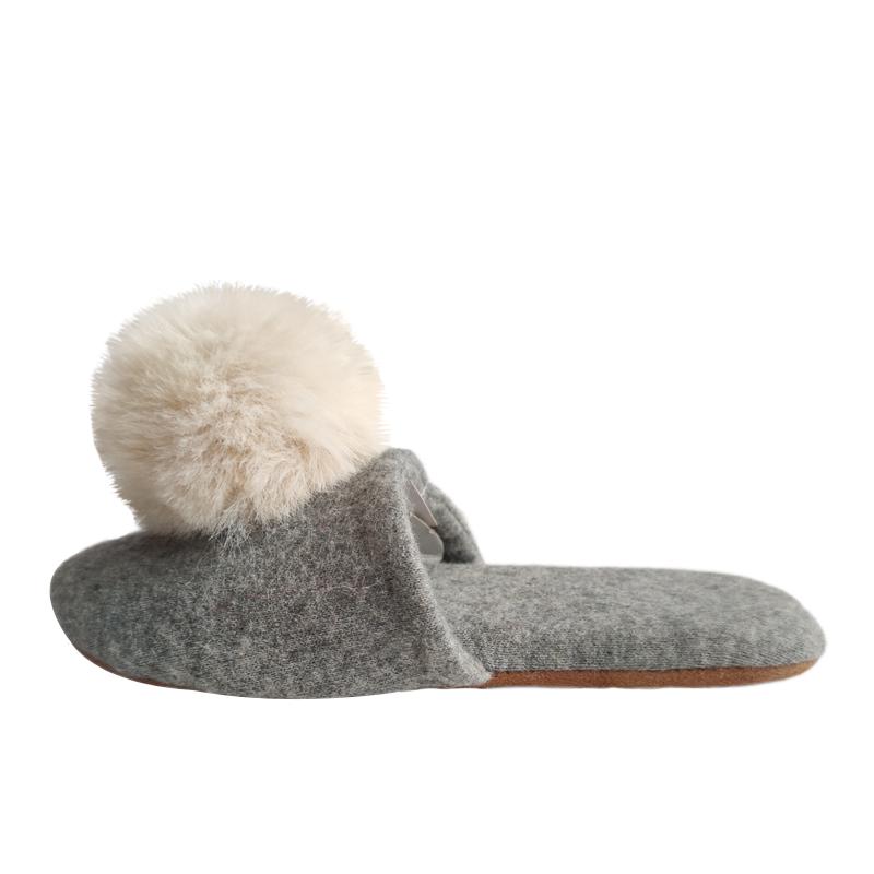 Women's Grey Plush Pom-pom Fuzzy Slippers