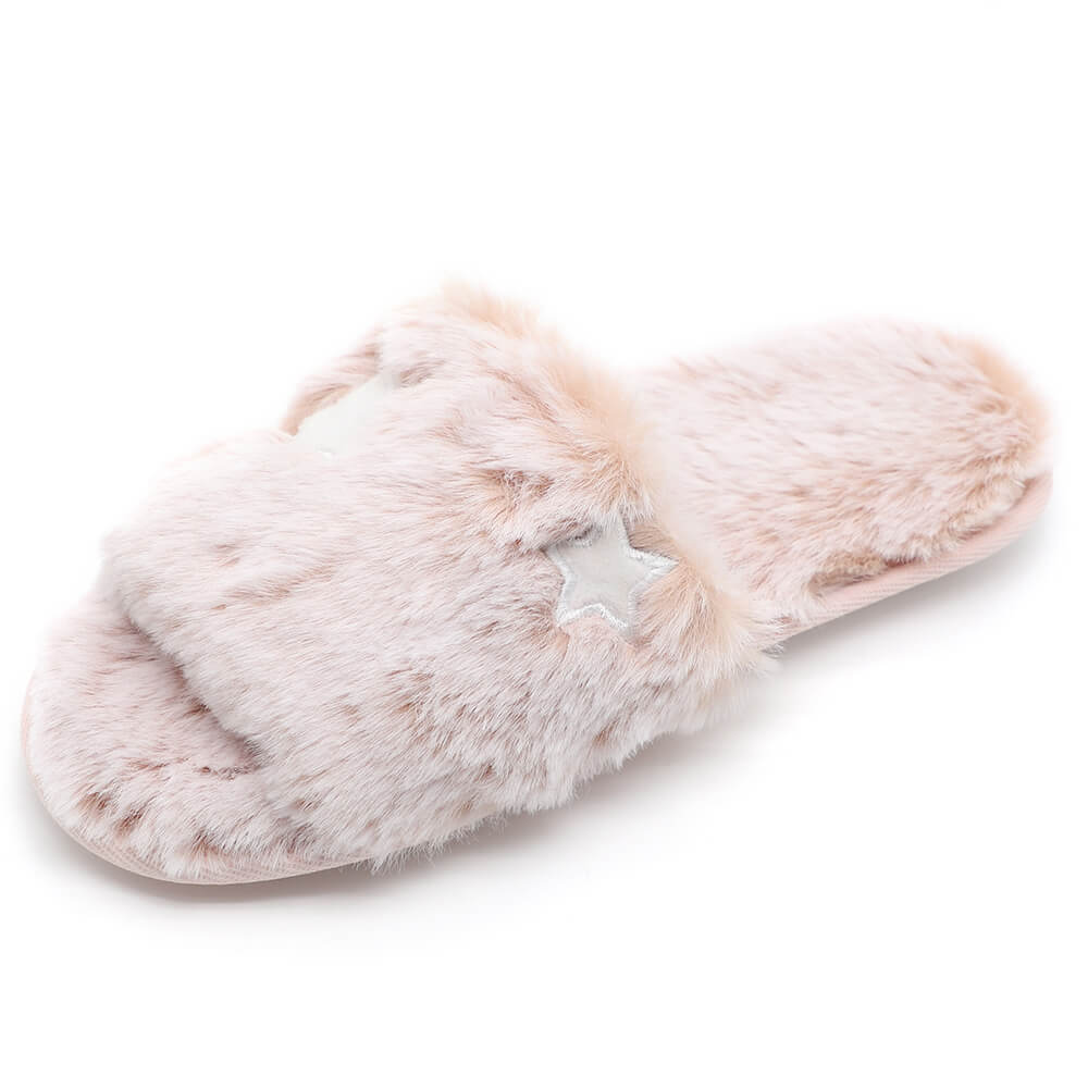 Comfy faded faux fur house slipper 