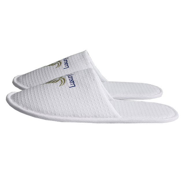 Embroidery waffle slippers disposable slippers for guests