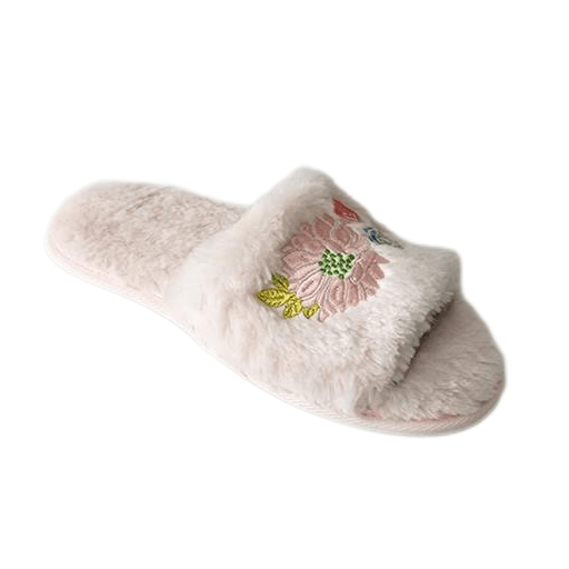 Comfortable fur embroidery flowers bedroom slippers for women