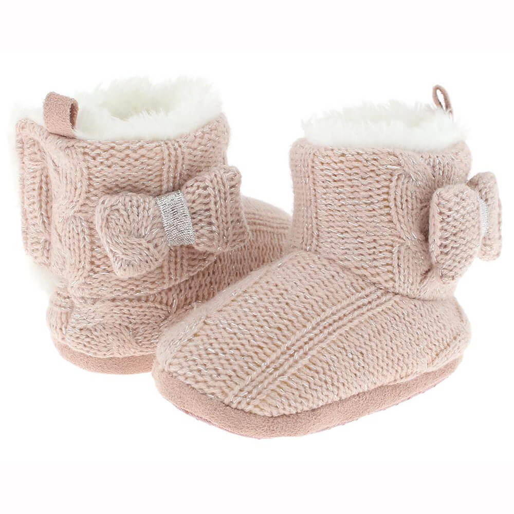 Infant metallic knit boot with bow trim