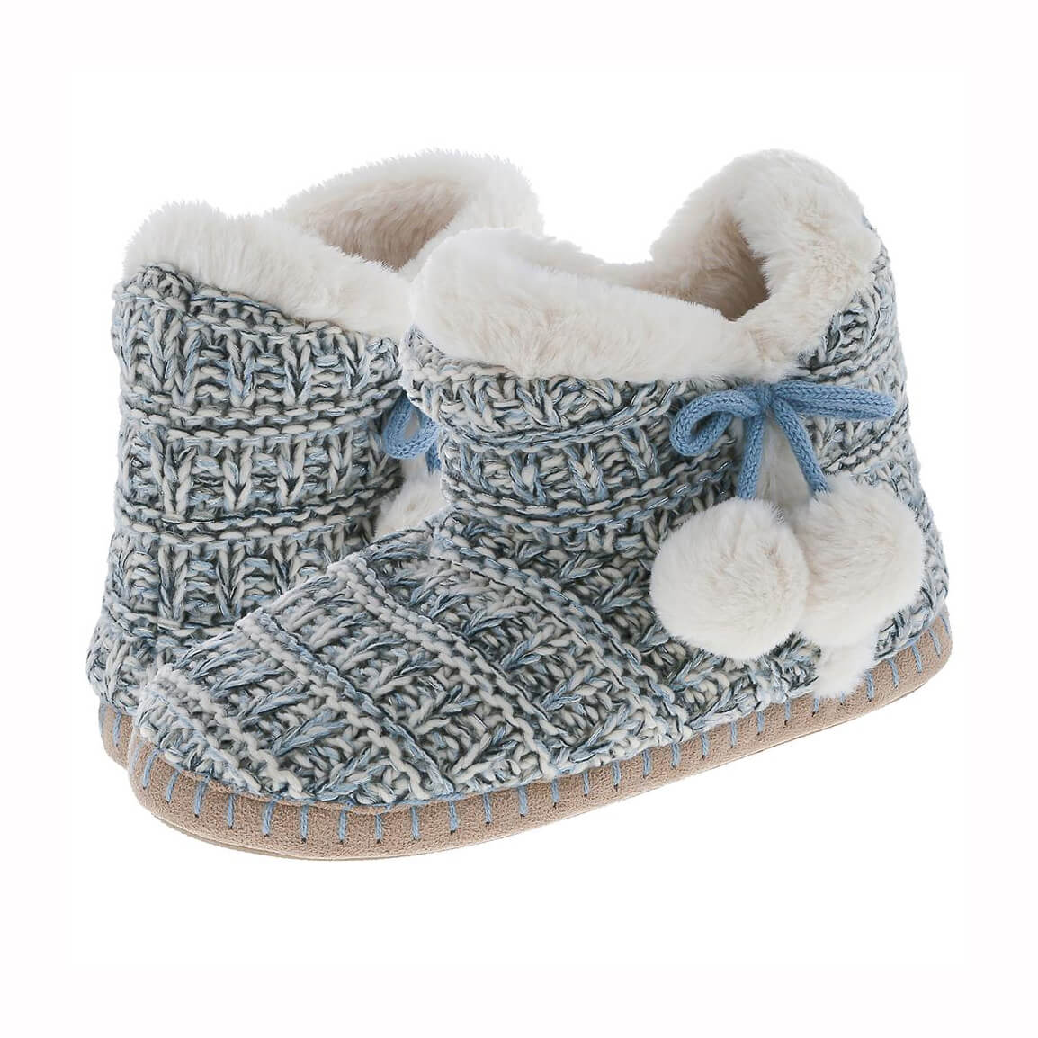 Ladies' knitted faux fur slipper boots with poms