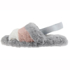 Patchwork faux rabbit fur slide slipper for women