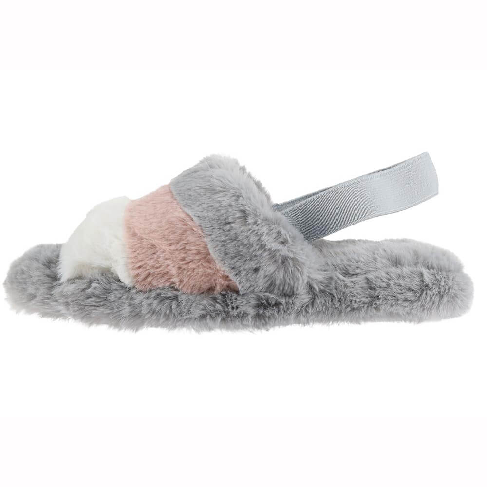 Patchwork faux rabbit fur slide slipper for women